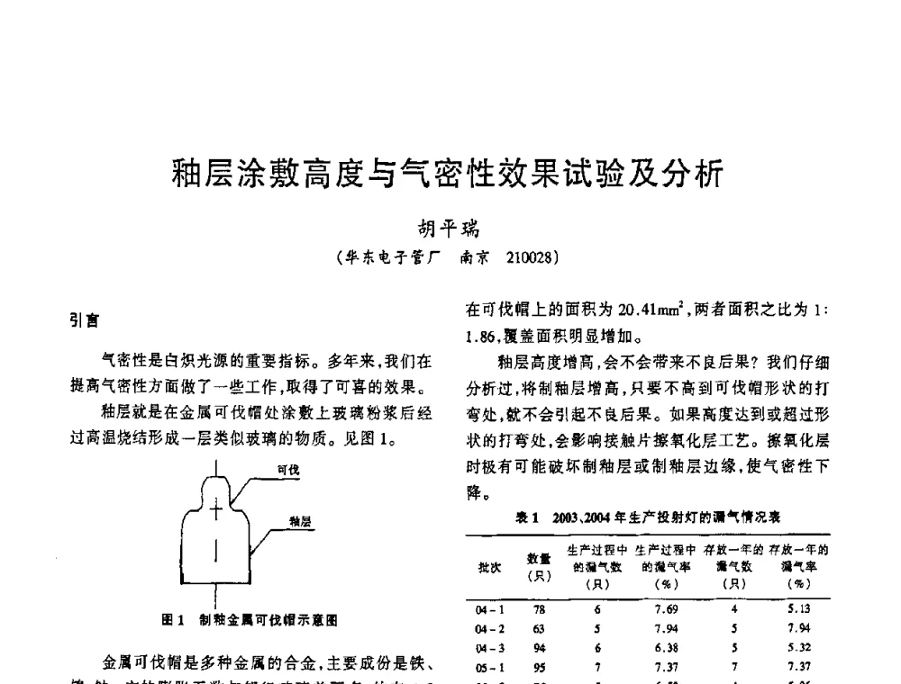 釉层涂敷高度与气密性效果试验及分析 - 2009年全国电光源材料科技研讨会