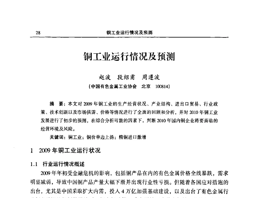 铜工业运行情况及预测 - 2010’中国铜加工技术与应用论坛