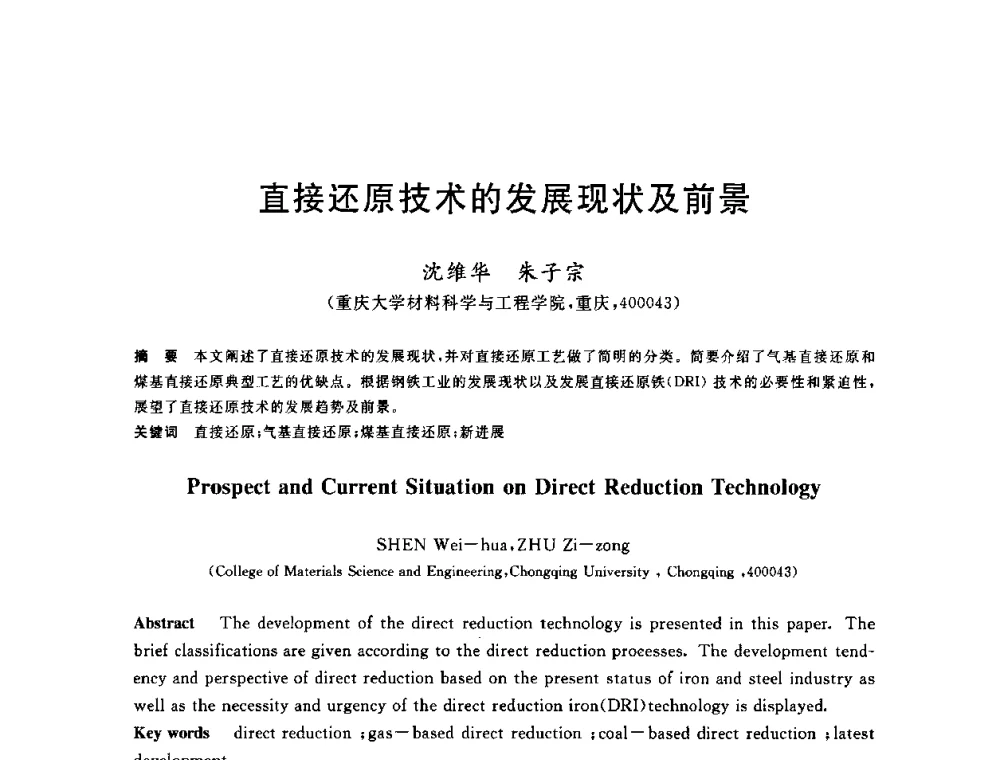 直接还原技术的发展现状及前景 - 2010年全国炼铁生产技术会议暨炼铁年会