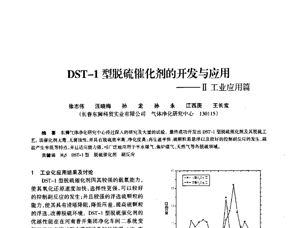DST-1型脱硫催化剂的开发与应用——Ⅱ工业应用篇 - 全国化工合成氨设计技术中心站2010年技术交流会