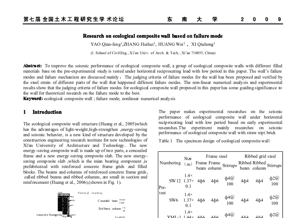 Research on ecological composite wall based on failure mode - 第七届全国土木工程研究生学术论坛