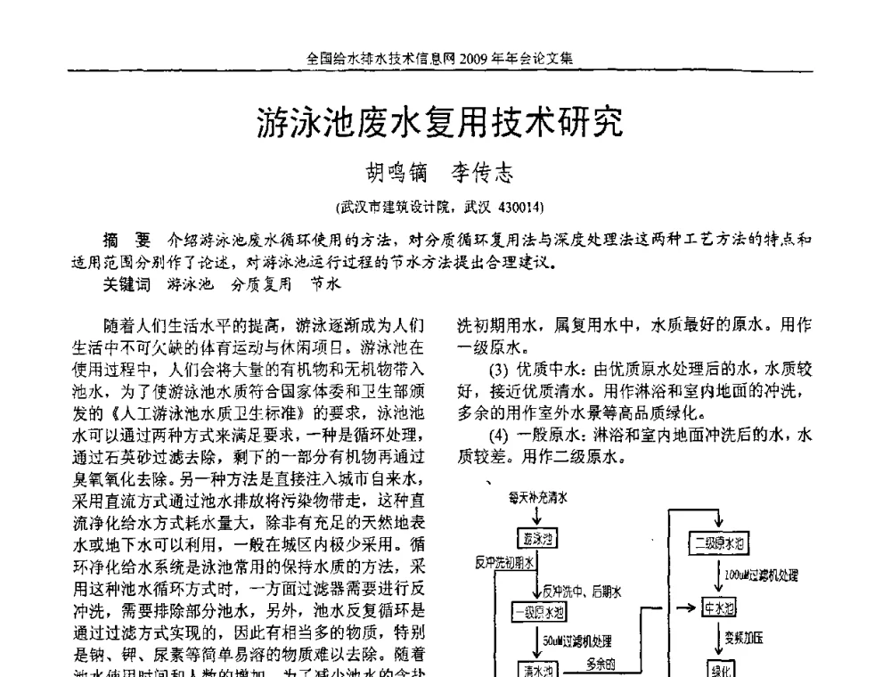 游泳池废水复用技术研究 - 全国给水排水技术信息网2009年年会