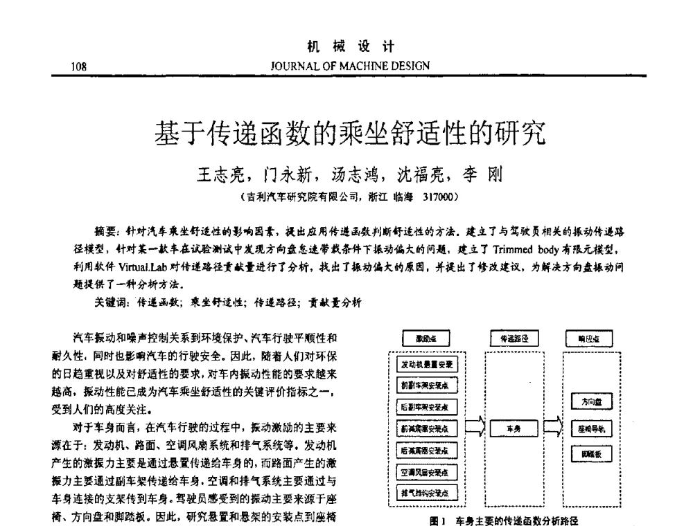 基于传递函数的乘坐舒适性的研究 - 第十五届全国机械设计年会