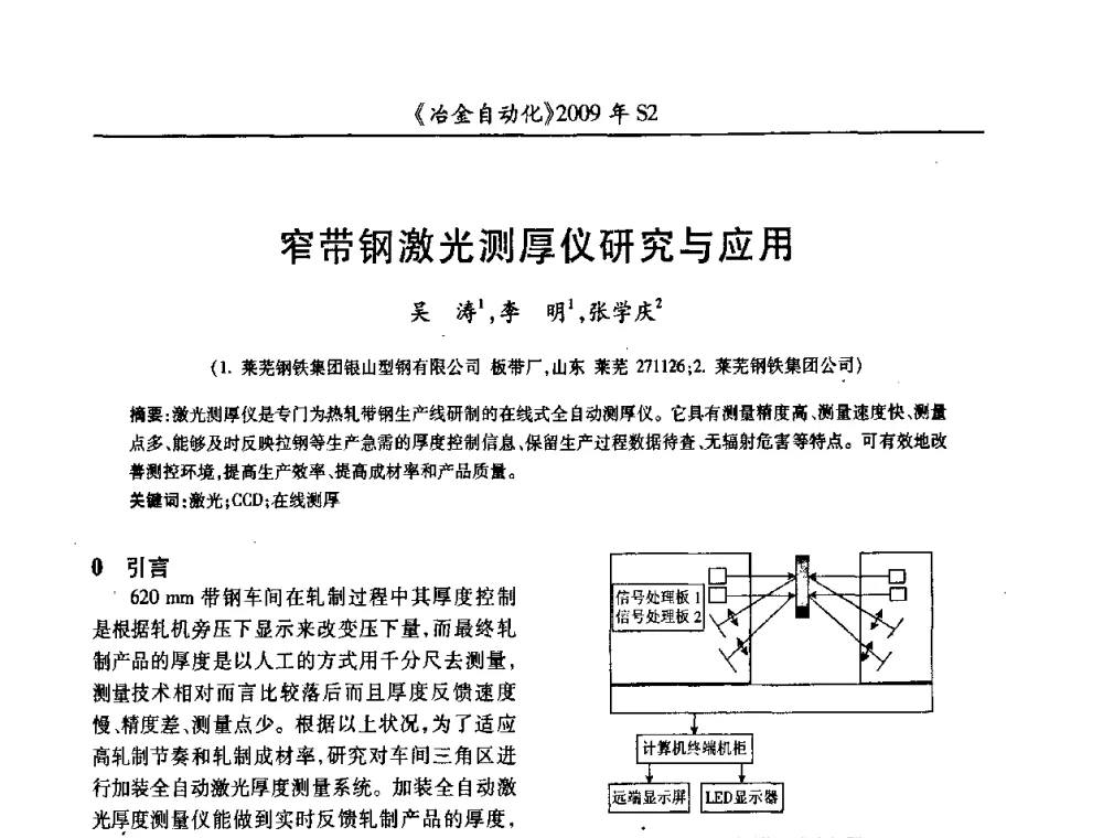 窄带钢激光测厚仪研究与应用 - 2009年全国第十四届自动化应用学术交流会暨中国计量学会冶金分会2009年会