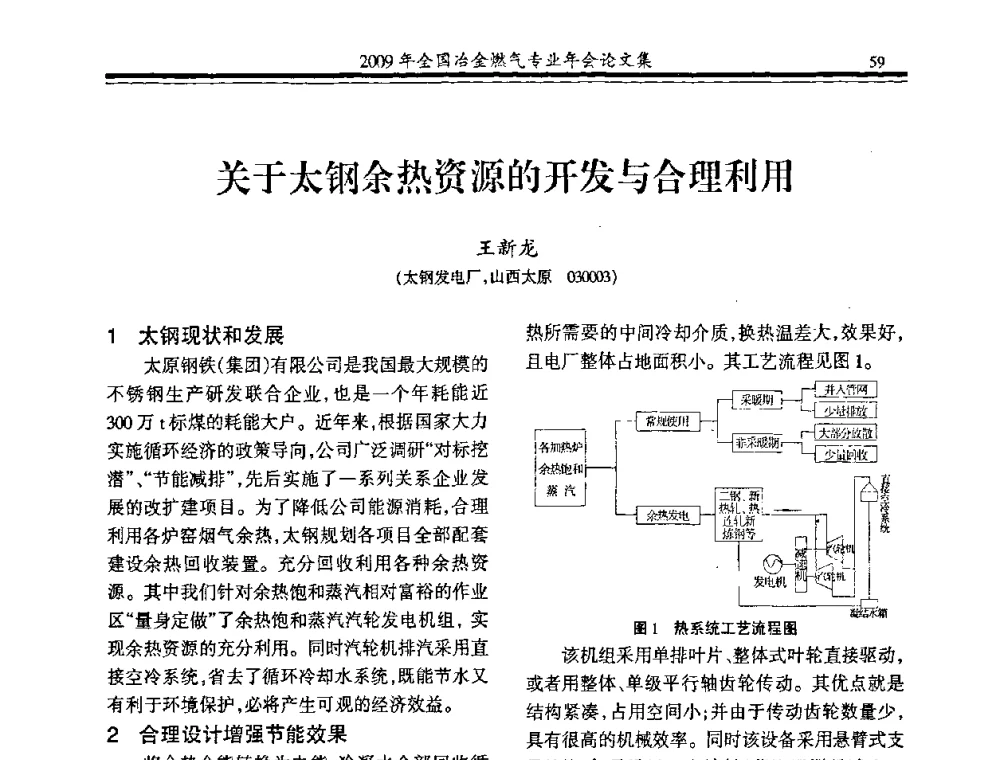 关于太钢余热资源的开发与合理利用 - 2009年全国冶金燃气专业年会