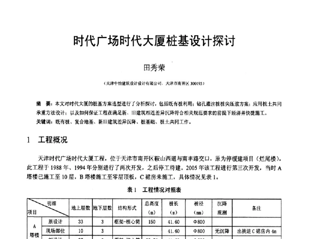 时代广场时代大厦桩基设计探讨 - 第18届全国结构工程学术会议