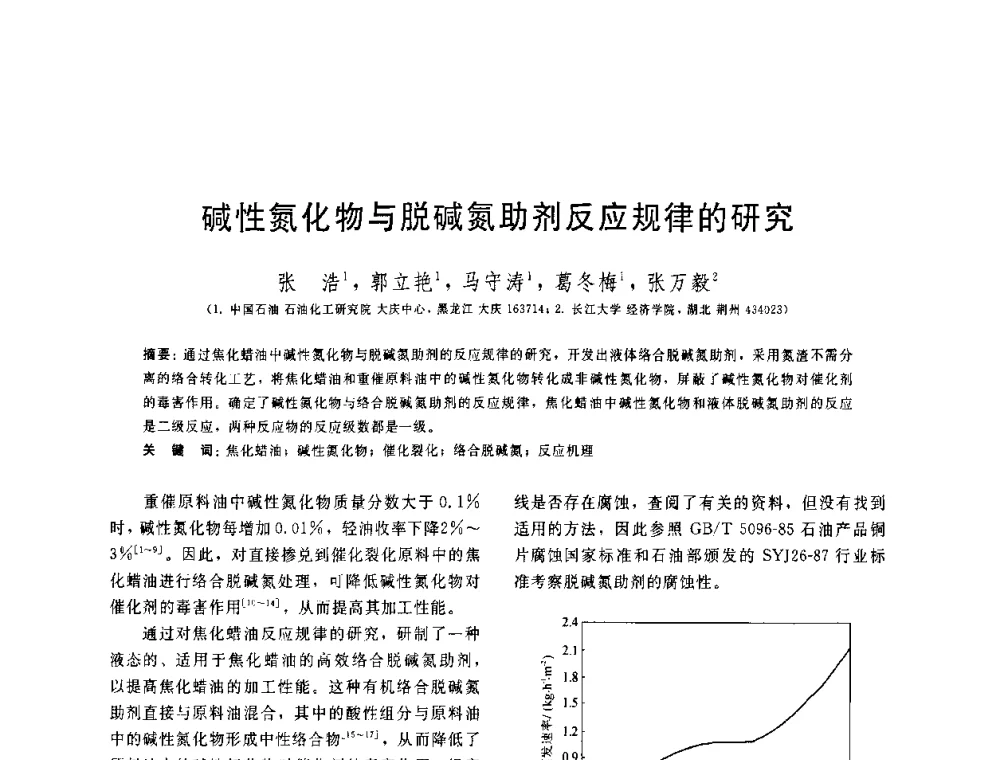 碱性氮化物与脱碱氮助剂反应规律的研究 - 中国石油学会第六届石油炼制学术年会