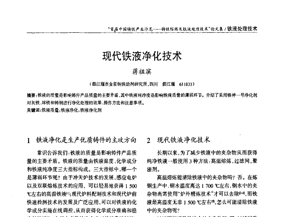 现代铁液净化技术 - 首届中国铸铁产业沙龙