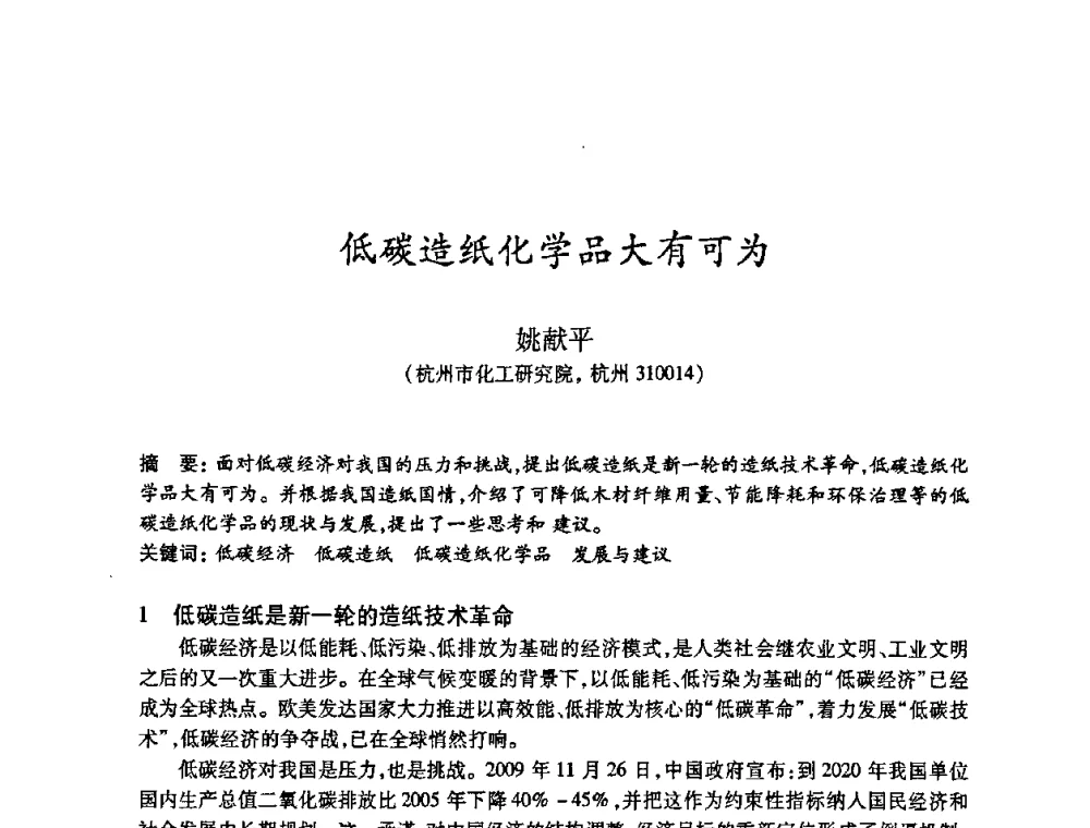 低碳造纸化学品大有可为 - 2010(第十八届)全国造纸化学品开发及造纸新技术应用研讨会暨2010全国造纸化学品开发与造纸新技术应用高层论坛