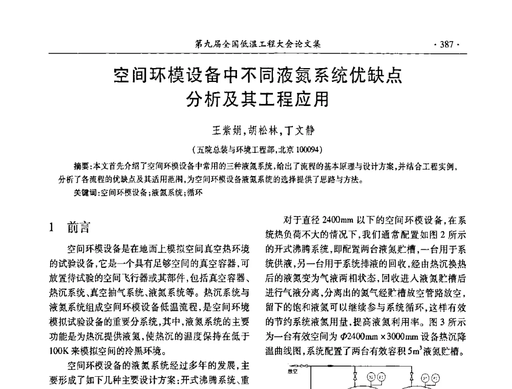 空间环模设备中不同液氮系统优缺点分析及其工程应用 - 第九届全国低温工程大会