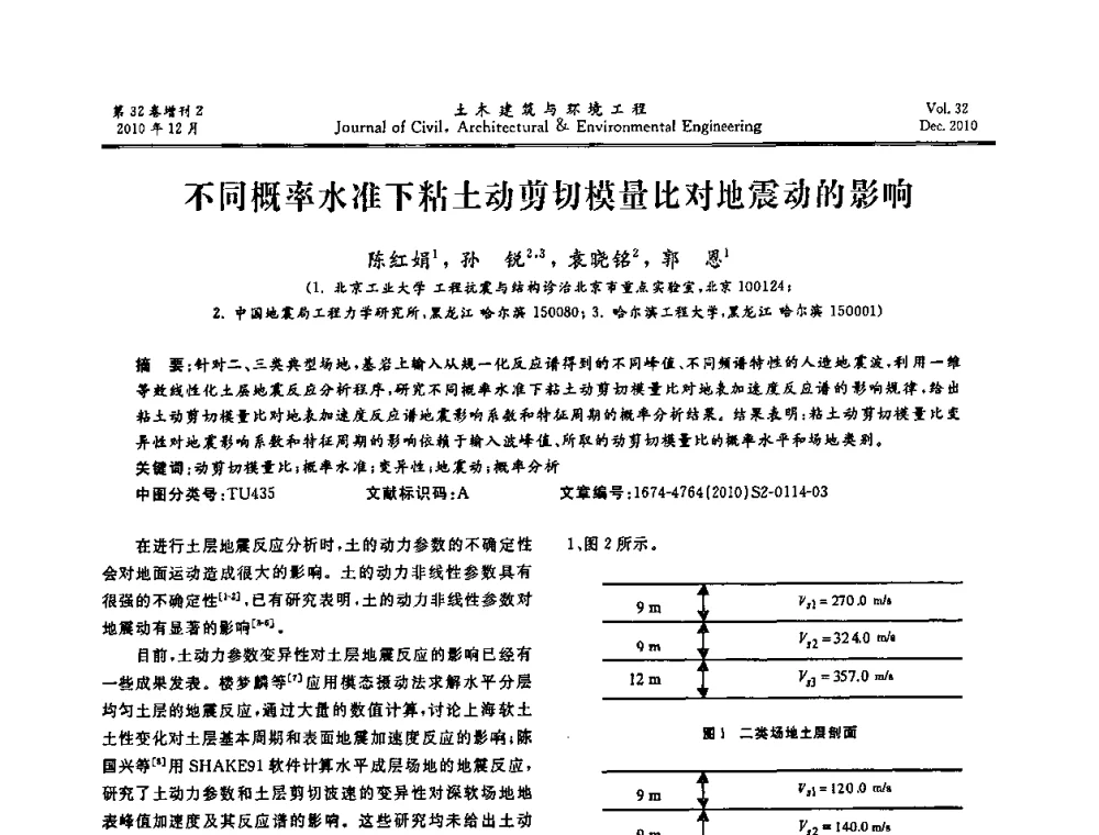 不同概率水准下粘土动剪切模量比对地震动的影响 - 第八届全国地震工程会议