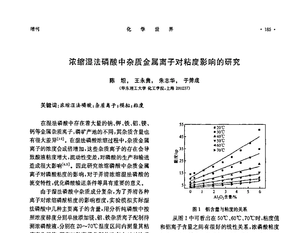 浓缩湿法磷酸中杂质金属离子对粘度影响的研究 - 上海市化学化工学会2009年度学术年会