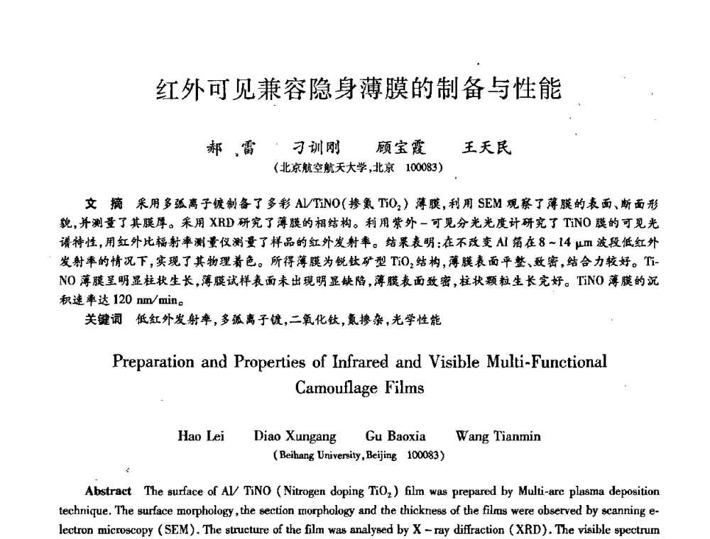 红外可见兼容隐身薄膜的制备与性能 - 第八届全国先进功能复合材料技术学术交流会