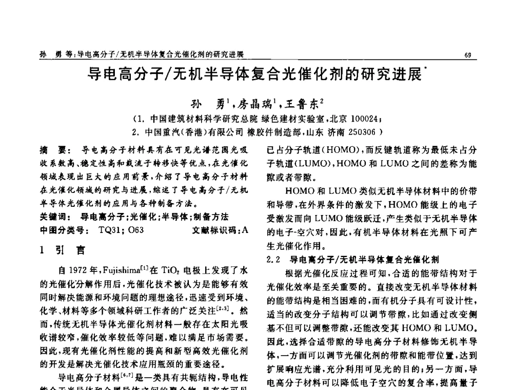 导电高分子_无机半导体复合光催化剂的研究进展 - 第七届中国功能材料及其应用学术会议