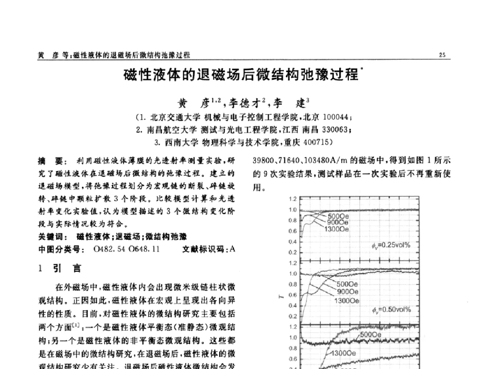 磁性液体的退磁场后微结构弛豫过程 - 第七届中国功能材料及其应用学术会议