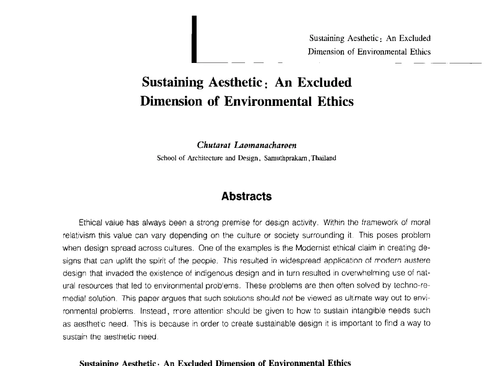 Sustaining Aesthetic_ An Excluded Dimension of Environmental Ethics - 中国建筑学会室内设计分会2009年年会暨国际学术交流会