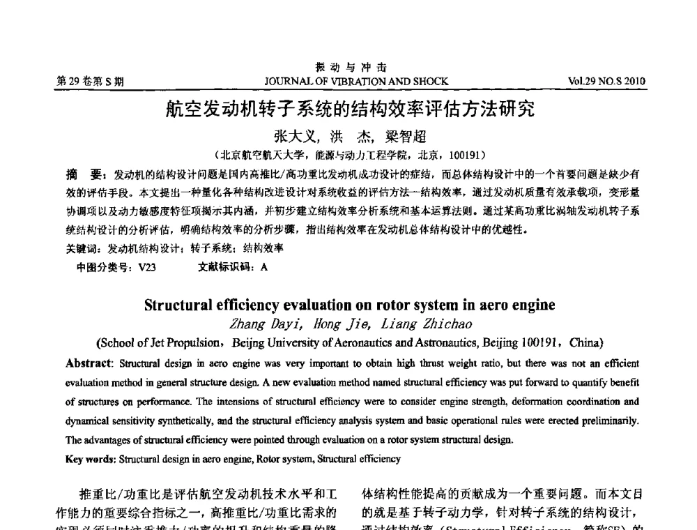 航空发动机转子系统的结构效率评估方法研究 - 第9届全国转子动力学学术讨论会ROTDYN’2010