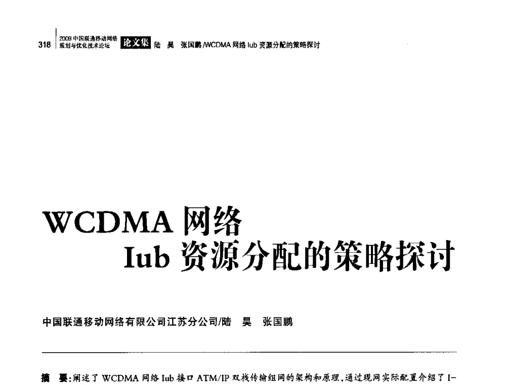 WCDMA网络Iub资源分配的策略探讨 - 2009中国联通移动网络规划与优化技术论坛
