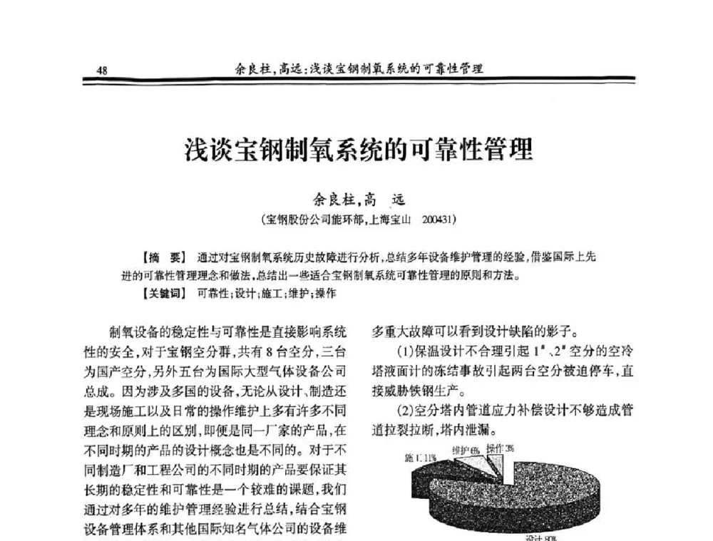 浅谈宝钢制氧系统的可靠性管理 - 2010年全国冶金制氧专业年会