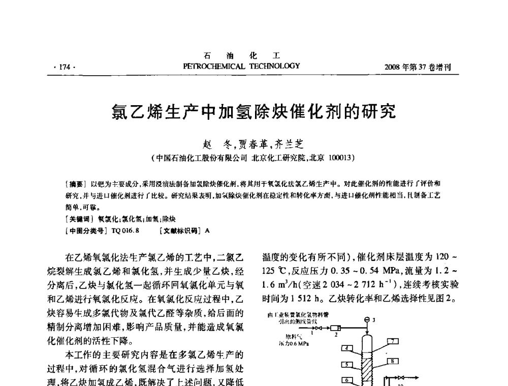 氯乙烯生产中加氢除炔催化剂的研究 - 中国化工学会2008年石油化工学术年会暨北京化工研究院建院50周年学术报告会