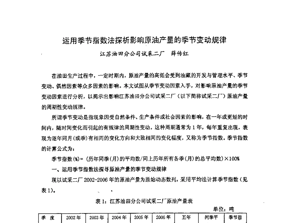 运用季节指数法探析影响原油产量的季节变动规律 - 中国统计学会石油化工统计分会第四次统计学术研讨会
