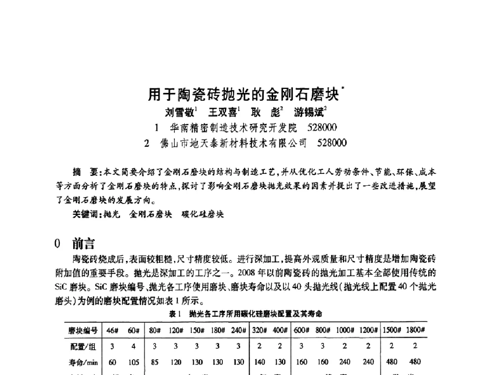 用于陶瓷砖抛光的金刚石磨块 - 2009中国超硬材料行业技术发展论坛
