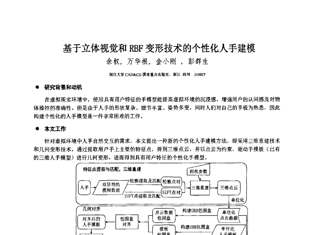 基于立体视觉和RBF变形技术的个性化人手建模 - 第八届中国计算机图形学大会