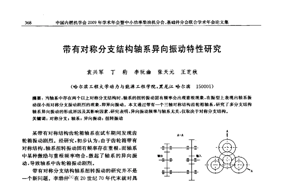 带有对称分支结构轴系异向振动特性研究 - 中国内燃机学会2009年学术年会暨中小功率柴油机分会、基础件分会联合学术年会