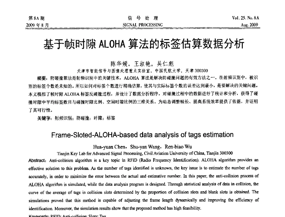 基于帧时隙ALOHA算法的标签估算数据分析 - 第十四届全国信号处理学术年会