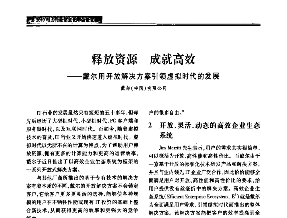 释放资源 成就高效——戴尔用开放解决方案引领虚拟时代的发展 - 2010电力行业信息化年会