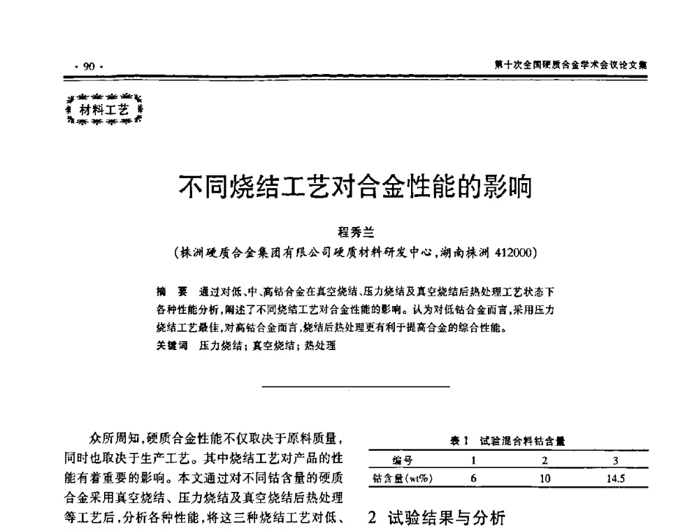 不同烧结工艺对合金性能的影响 - 第十次全国硬质合金学术会议