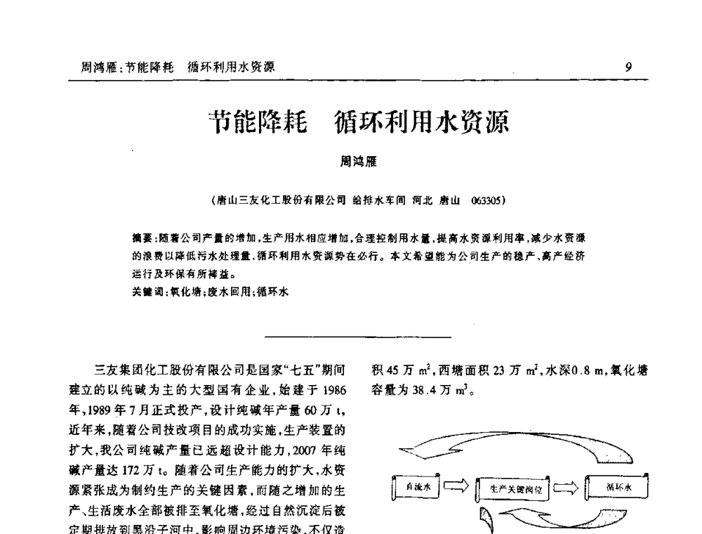 节能降耗 循环利用水资源 - 中国化工学会无机酸碱盐专业委员会第十三届纯碱学术年会