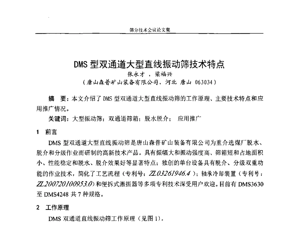 DMS型双通道大型直线振动筛技术特点 - 2010全国筛分技术会议