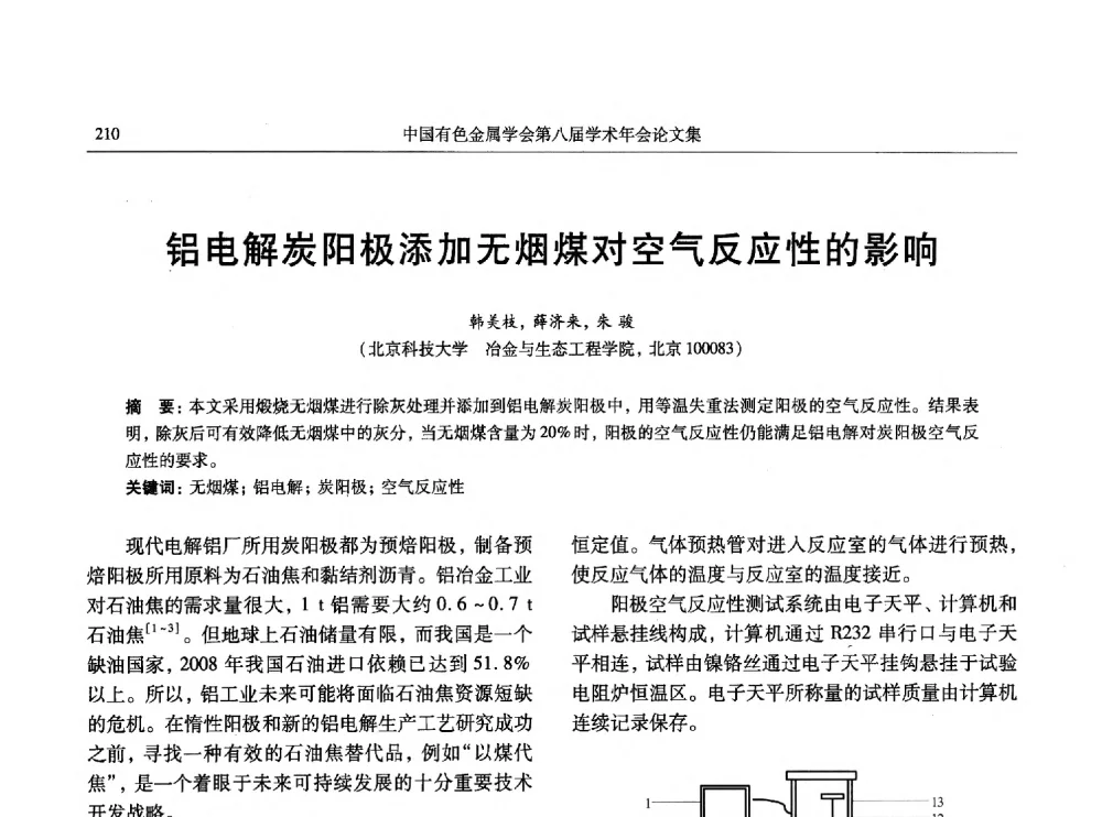铝电解炭阳极添加无烟煤对空气反应性的影响 - 中国有色金属学会第八届学术年会