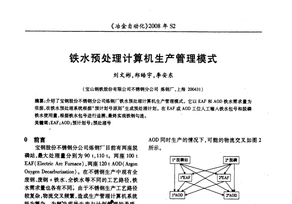 铁水预处理计算机生产管理模式 - 2008全国第十三届自动化应用技术学术交流会