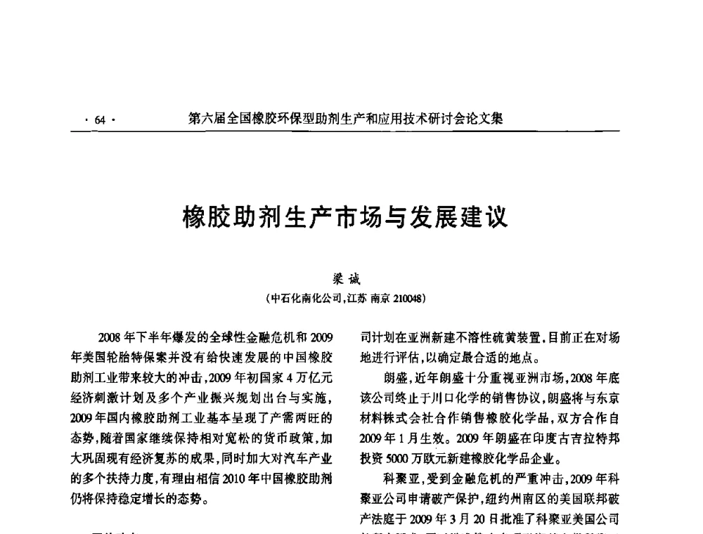 橡胶助剂生产市场与发展建议 - 第六届全国橡胶环保型助剂生产和应用技术研讨会