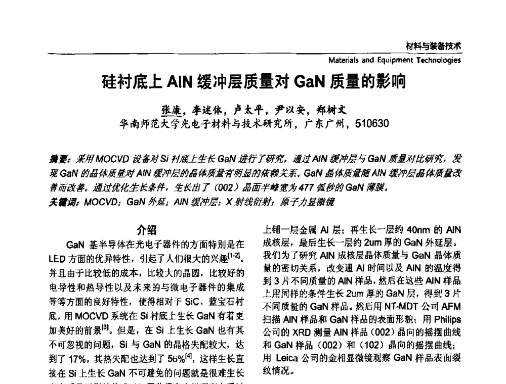 硅衬底上AIN缓冲层质量对GaN质量的影响 - 第七届中国国际半导体照明论坛
