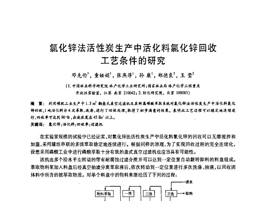氯化锌法活性炭生产中活化料氯化锌回收工艺条件的研究 - 2008中国活性炭学术研讨会
