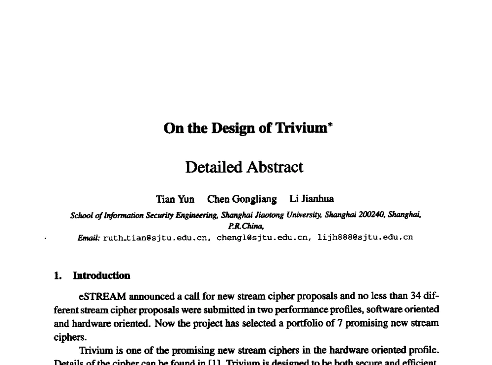On the Design of Trivium - 中国密码学会2010年会