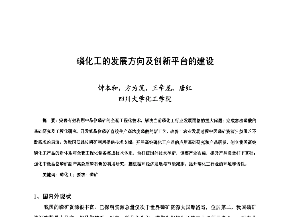 磷化工的发展方向及创新平台的建设 - 第三届中国国际磷化工高峰论坛暨行业年会