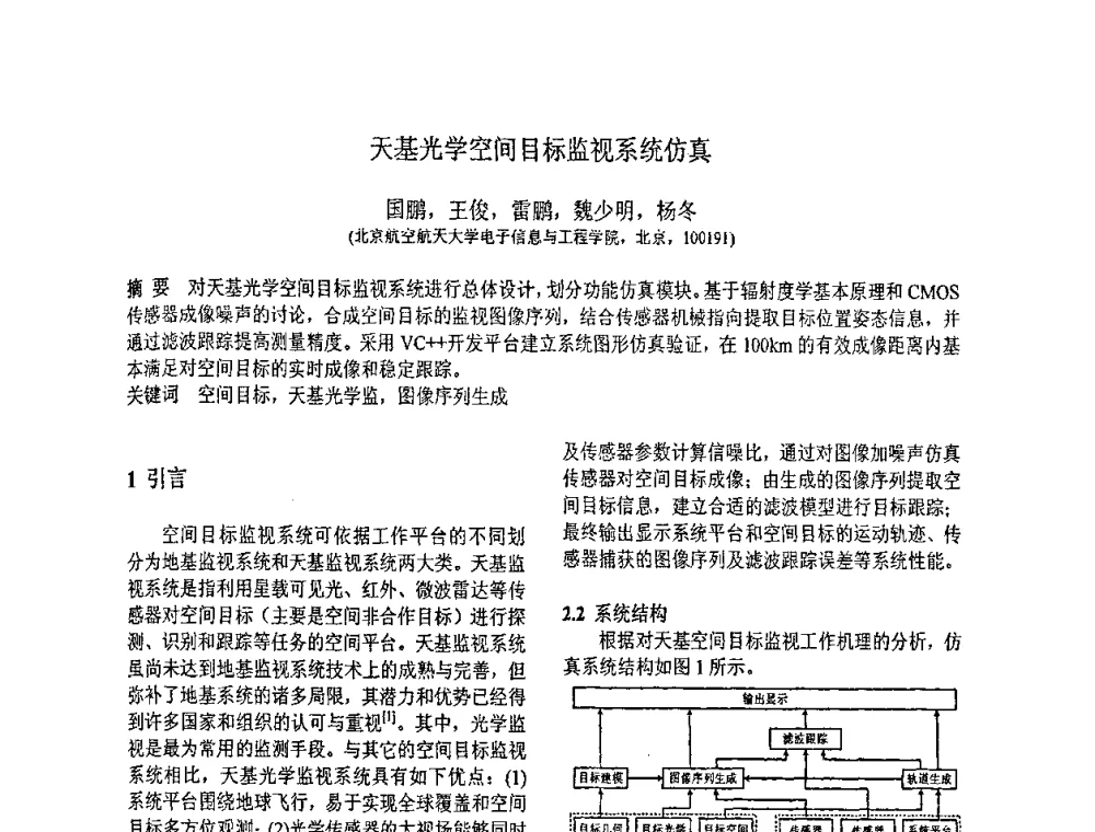 天基光学空间目标监视系统仿真 - 第八届全国信号与信息处理联合学术会议
