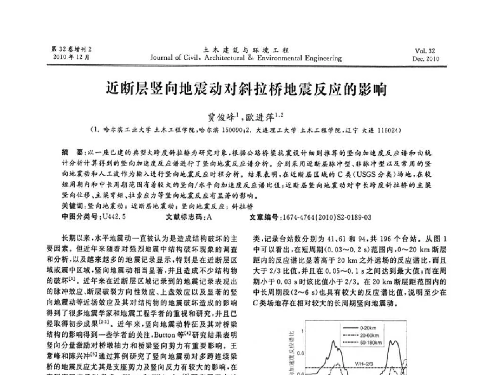 近断层竖向地震动对斜拉桥地震反应的影响 - 第八届全国地震工程会议