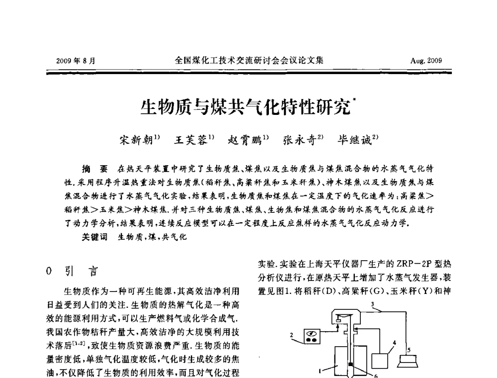 生物质与煤共气化特性研究 - 全国煤化工技术交流研讨会