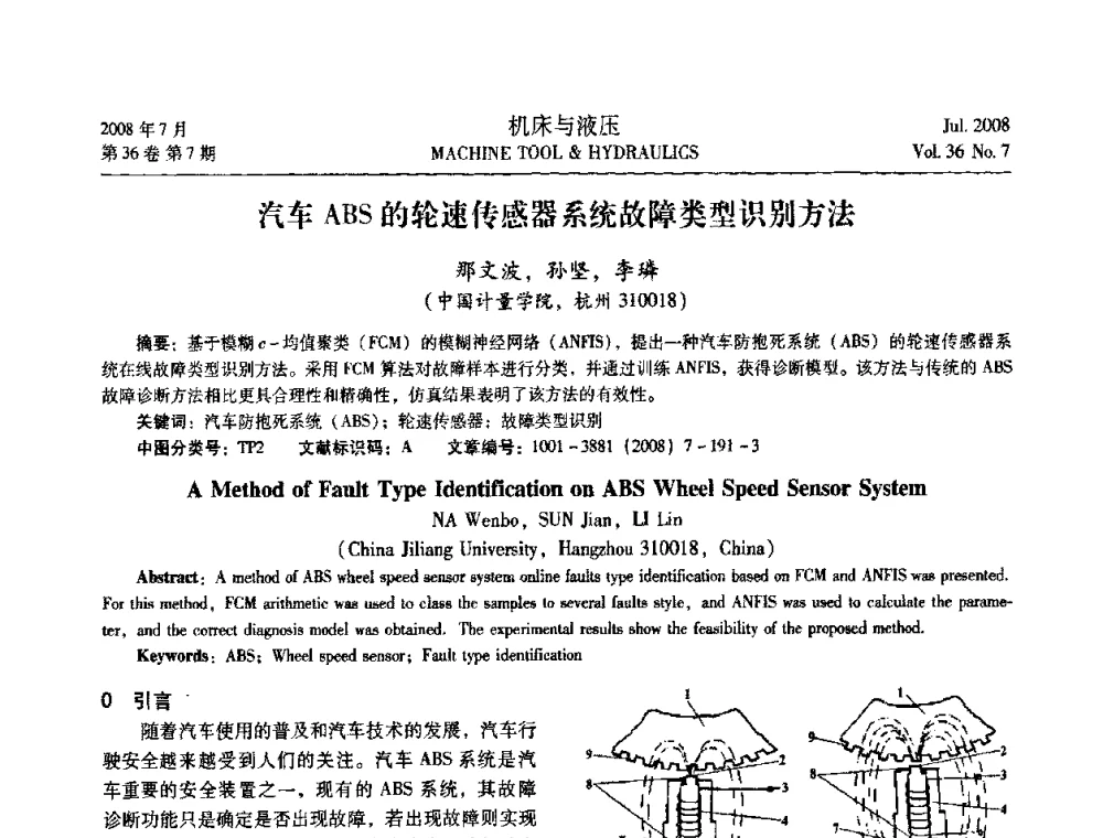 汽车ABS的轮速传感器系统故障类型识别方法 - 2008中国人工智能学会智能检测与运动控制会议