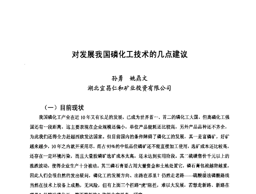 对发展我国磷化工技术的几点建议 - 第三届中国国际磷化工高峰论坛暨行业年会