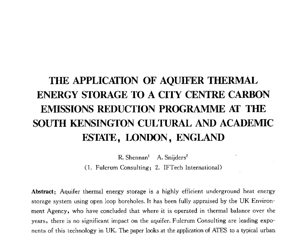 英国伦敦南肯辛顿文化和学术中心将蓄水层热能存储应用在削减城市中心碳排量排放的方案 - 第四届国际智能、绿色建筑与建筑节能大会