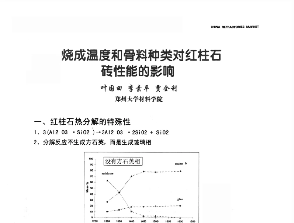 烧成温度和骨料种类对红柱石砖性能的影响 - 2010年第十五届全国耐火材料产品与技术交流会暨全国耐火材料节能减排与环保技术问题解决措施研讨会