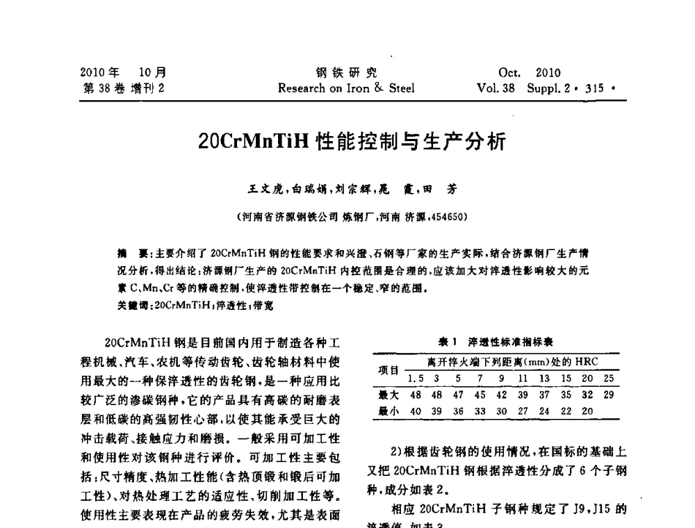 20CrMnTiH性能控制与生产分析 - 2010年中南·泛珠三角炼钢连铸学术交流会