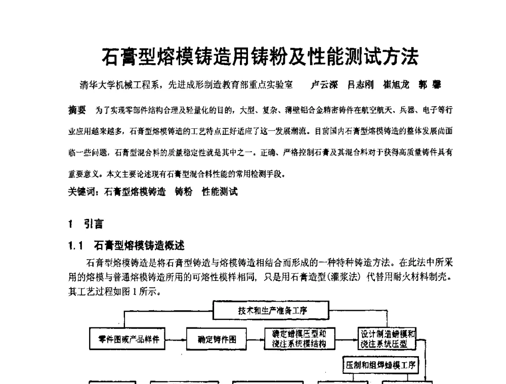 石膏型熔模铸造用铸粉及性能测试方法 - 中国铸造协会精铸分会第十一届年会