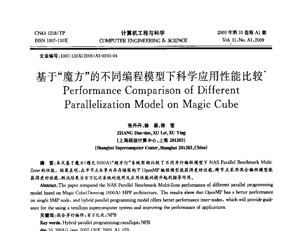 基于“魔方”的不同编程模型下科学应用性能比较 - 2009年全国高性能计算学术年会